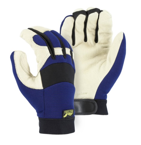 GLOVE MECHANIC BLUE BACK;PIGSKIN PALM THINSULATE - Latex, Supported